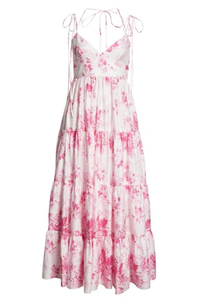 Erdem Floral Print Strappy Tiered Dress In Antique Print Rose