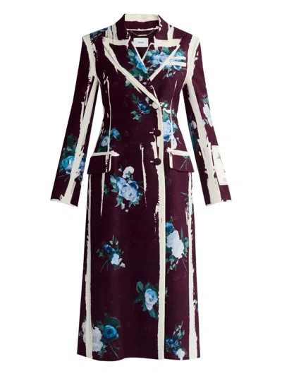 Erdem Floral-print Striped Coat In Red