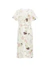 Erdem Floral Print Textured Satin Midi Pencil Dress In Neutral