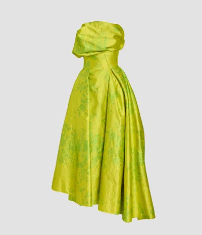 Erdem Floral Print Textured Satin Cloud Midi Dress In Green