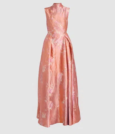Erdem Floral Print Textured Satin Hourglass Gown In Pink