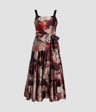 Erdem Floral Print Textured Satin Midi Dress In Multi