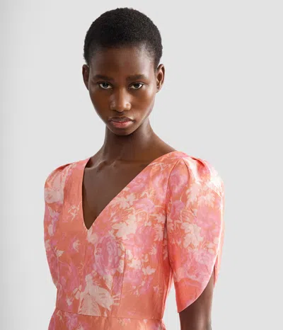 Erdem Floral Print Textured Satin Midi Pencil Dress In Pink