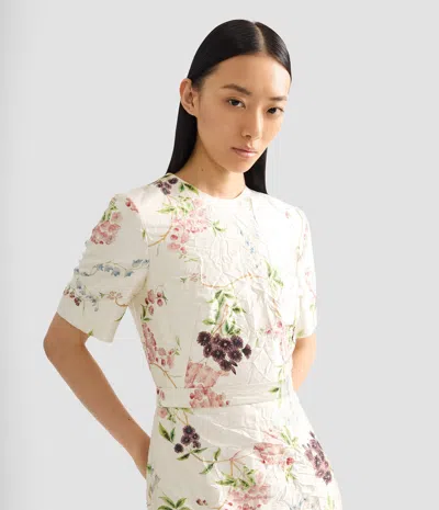 ERDEM FLORAL PRINT TEXTURED SATIN MIDI PENCIL DRESS