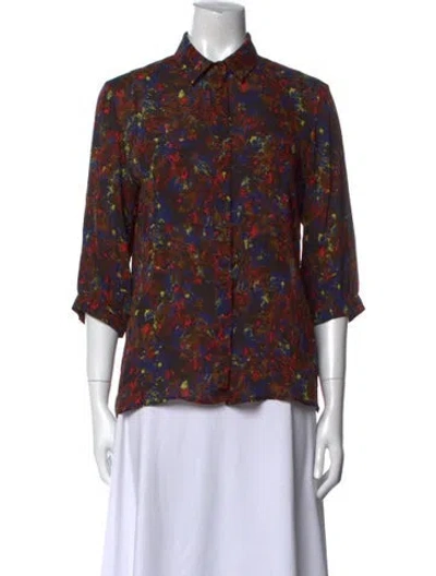 Pre-owned Erdem Floral Print Three-quarter Sleeve Blouse In Burgundy