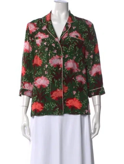 Pre-owned Erdem Floral Print Three-quarter Sleeve Blouse In Green