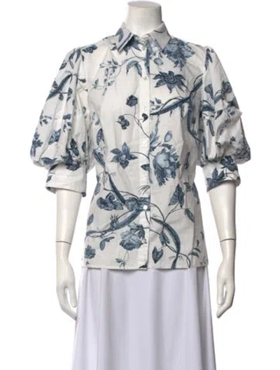 Pre-owned Erdem Floral Print Three-quarter Sleeve Blouse In White