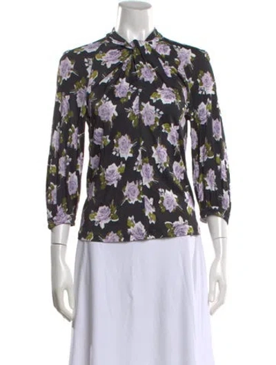 Pre-owned Erdem Floral Print Tie Neck Blouse In Black
