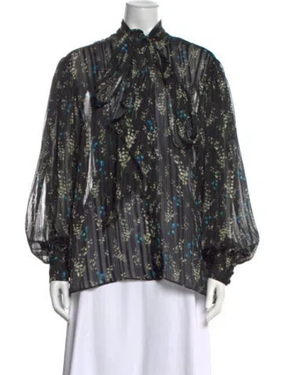 Pre-owned Erdem Floral Print Tie Neck Blouse In Black/metallic
