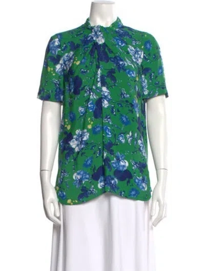 Pre-owned Erdem Floral Print Tie Neck Blouse In Green