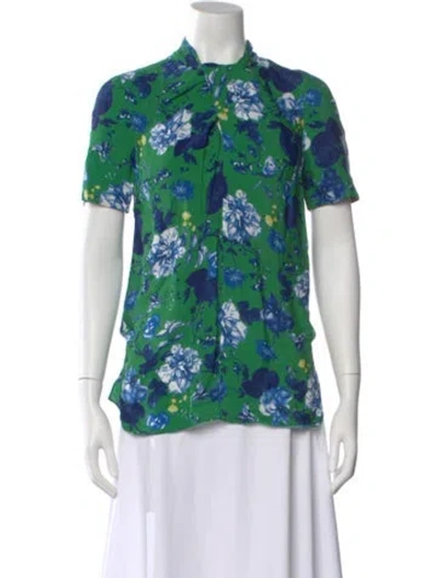 Pre-owned Erdem Floral Print Tie Neck Blouse In Green