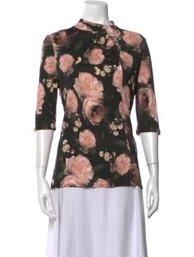 Pre-owned Erdem Floral Print Tie Neck Blouse In Green