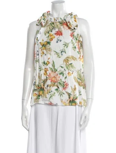 Pre-owned Erdem Floral Print Tie Neck Blouse In Neutral