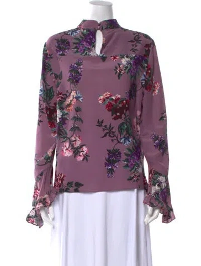Pre-owned Erdem Floral Print Tie Neck Blouse In Purple