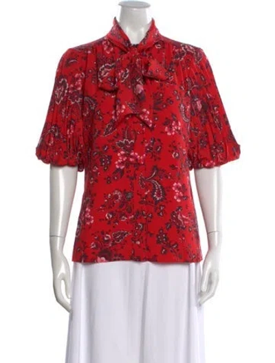 Pre-owned Erdem Floral Print Tie Neck Blouse In Red