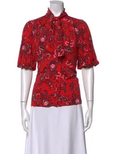 Pre-owned Erdem Floral Print Tie Neck Blouse In Red