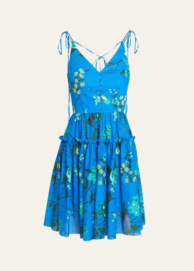 Erdem Floral-print Tie-straps Tiered Sleeveless Dress In Blue