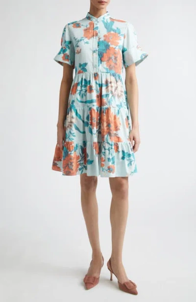 Erdem Floral Print Cotton Tiered Mini Dress In Multi
