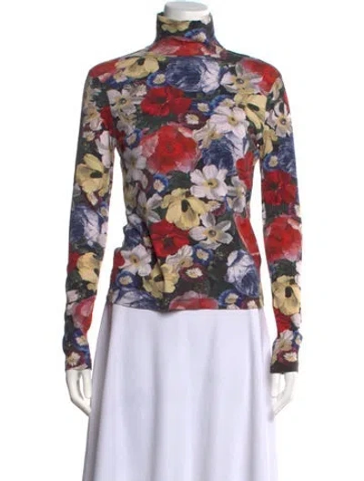 Pre-owned Erdem Floral Print Turtleneck Top In Multi