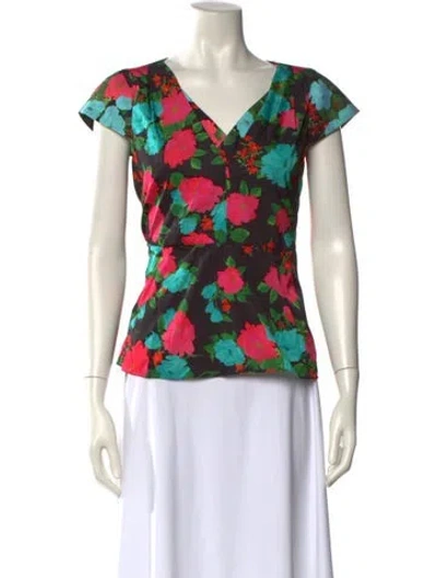 Pre-owned Erdem Floral Print V-neck Blouse In Blue