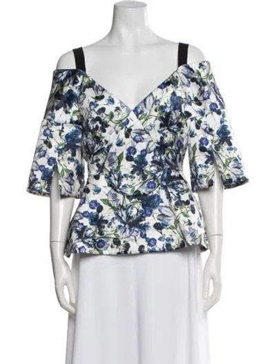 Pre-owned Erdem Floral Print V-neck Blouse In White