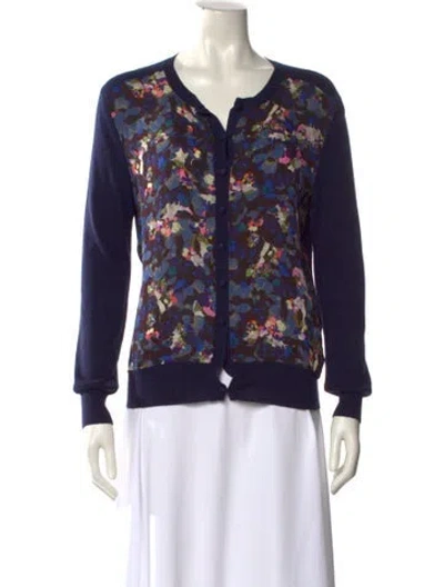 Pre-owned Erdem Floral Print V-neck Sweater In Blue