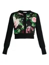 Erdem Womens Painted Rose Black Floral Cropped Wool Knitted Cardigan In Multi