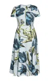 Erdem Floral-printed Short-sleeve Midi Dress In Multi