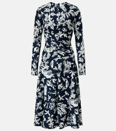 Erdem Floral Ruched Midi Dress In Blue
