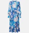 Erdem Floral Satin Cocktail Dress In Blue