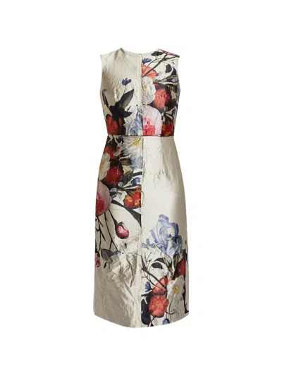Erdem Floral Satin Cocktail Dress In Neutral