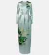 Erdem Floral Satin Gown In Green