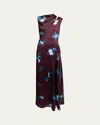 Erdem Floral Satin Slash-cutout Sleeveless Gown In Brown