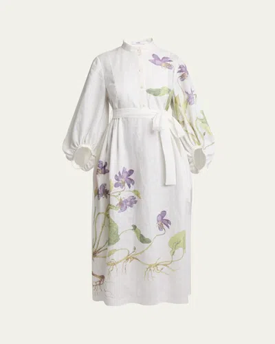 ERDEM FLORAL SELF-TIE LINEN DRESS