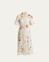 Erdem Floral Short Sleeve Midi Linen Shirtdress In Dancing Carnation Mu