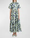 ERDEM FLORAL SHORT-SLEEVE TIERED MIDI SHIRTDRESS