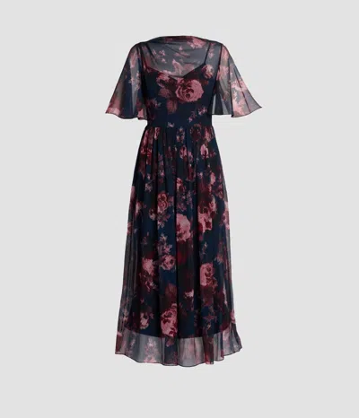 Erdem Floral Silk Creponne Short Sleeve Midi Dress In Multi