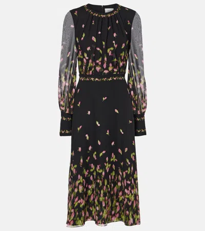 Erdem Floral Silk Voile Midi Dress In Black