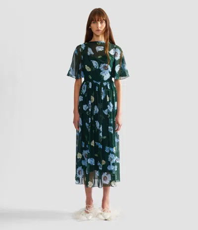 Erdem Floral Silk Voile Short Sleeve Midi Dress In Multi