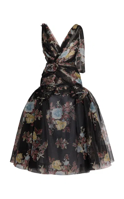 Erdem Floral Silk-organza Maxi Dress In Black