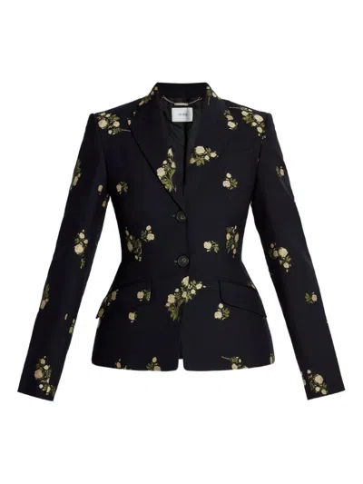 Erdem Floral Single-breasted Blazer In Blue