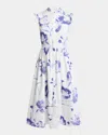Erdem Floral Sleeveless Flared Midi Dress In Carnation Cyanotype