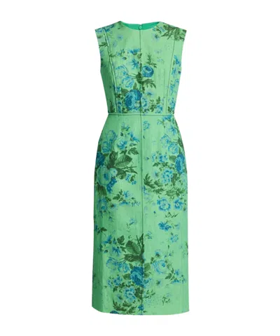 Erdem Floral Print Sleeveless Linen Midi Pencil Dress In Green