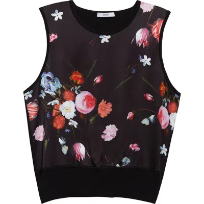 Erdem Floral Sleeveless Satin & Merino Wool Sweater In Black
