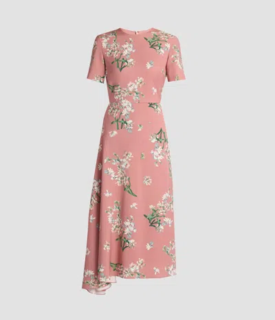 Erdem Floral Stretch Cady Draped Midi Dress In Pink