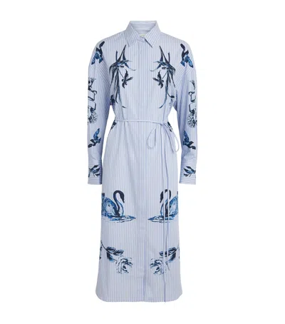 Erdem Floral Stripe Midi Shirt Dress In Blue