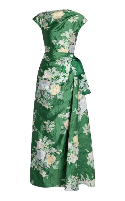Erdem Floral Textured Satin Gown In Green