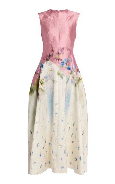 Erdem Floral Textured Satin Maxi Dress In Pink