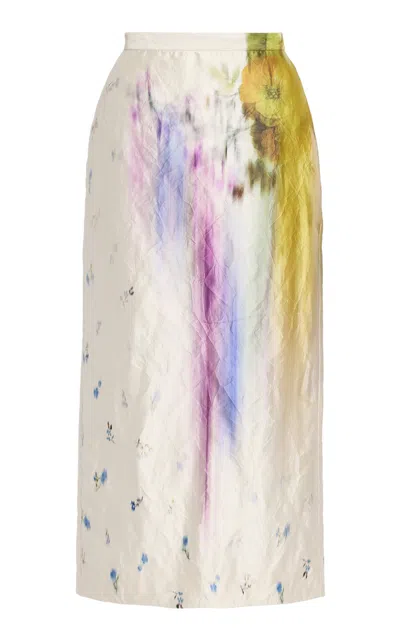 Erdem Floral Textured Satin Maxi Skirt In Multi