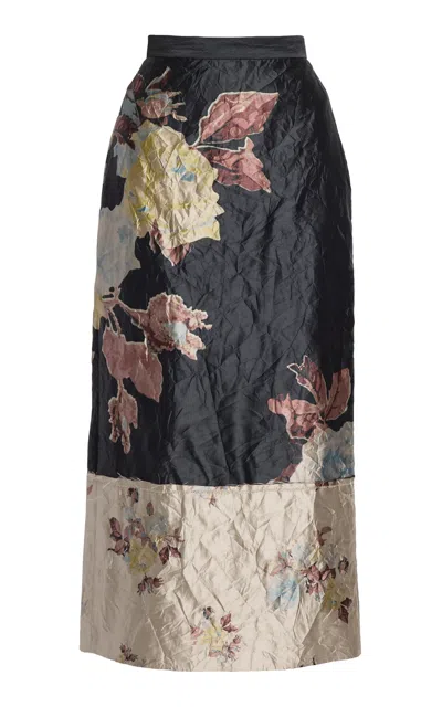 Erdem Floral Textured Satin Pencil Maxi Skirt In Multi